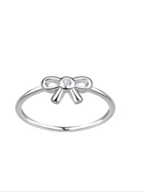 Sterling Silver Bow Accent Ring with Clear Stone - Silver Size 6. New.